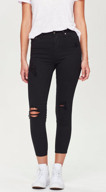 black ripped stretch denim short length