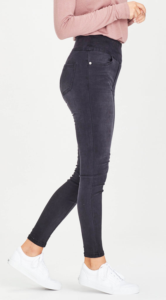 elastic waist stretch denim charcoal jean