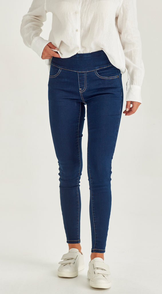 elastic waist stretch denim indigo jean