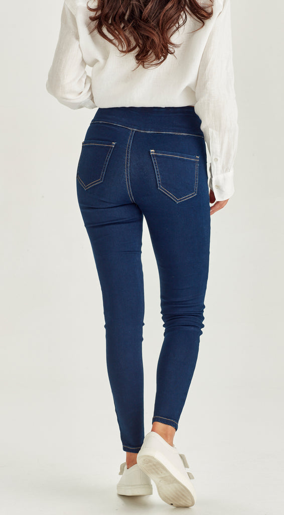 elastic waist stretch denim indigo jean