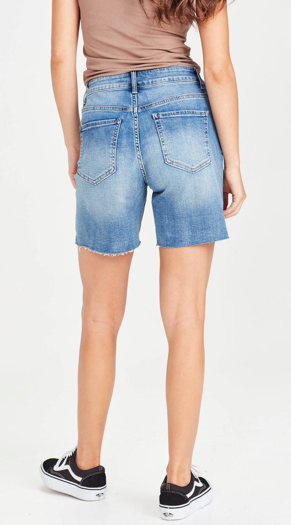 stretch denim long dark blue short