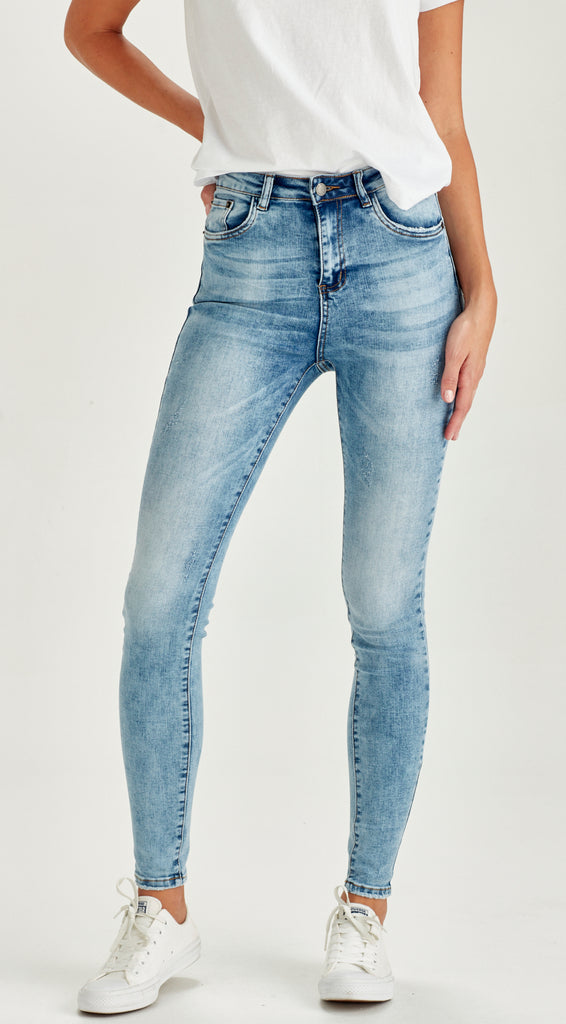 blue long skinny stretch denim jean