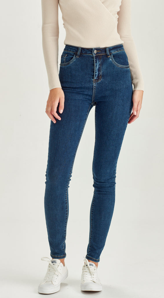 Indigo blue long skinny stretch denim jean