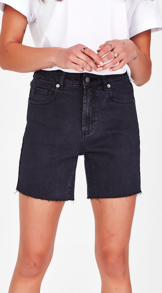 long black stretch denim short